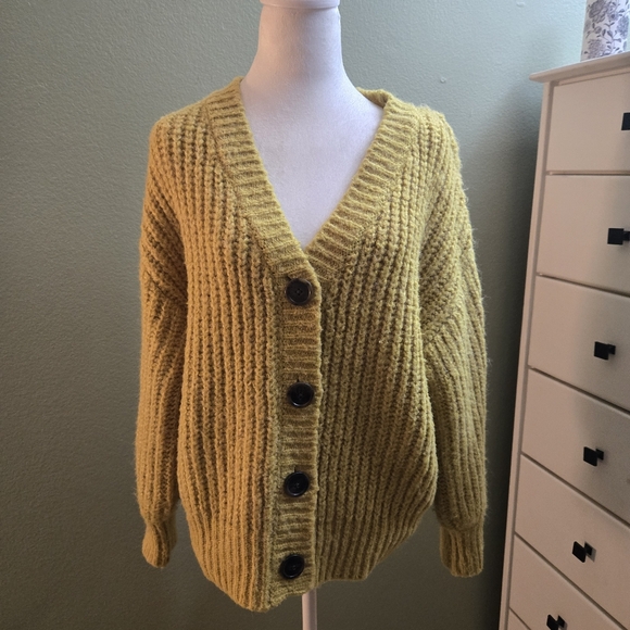 Ava & Viv Sweaters - Ava & Viv Women's Chartreuse Cardigan Sweater